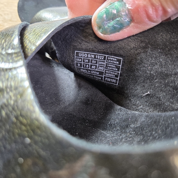 Ugg Hazel 1926 Metallic Patent Slingback Cork Wedge Heels Sandals - Picture 3 of 12